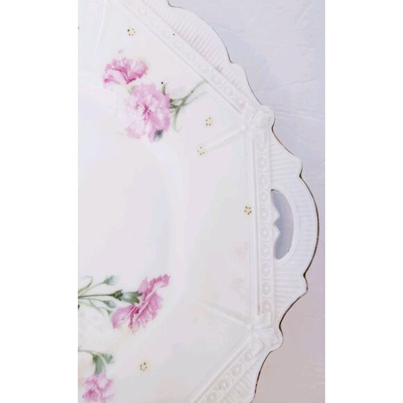 Antique RS Prussia Porcelain White Cake Plate Pink Roses Gold Accents 11.25” - Picture 3 of 9